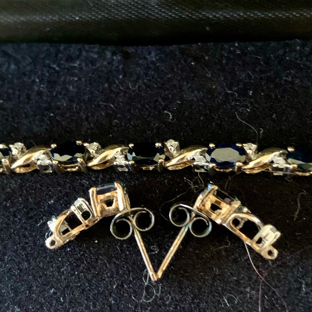 Macy’s Sapphire Diamond 14K Gold Bracelet with matching Earrings.